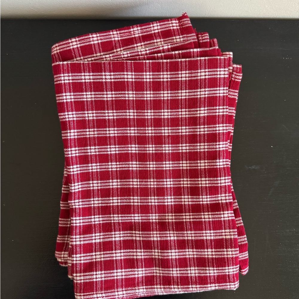 Set of 5 World Market Red Plaid Kitchen Towels
